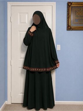 Women Elegant Dark Green Embroidered Modest prayer garment Set